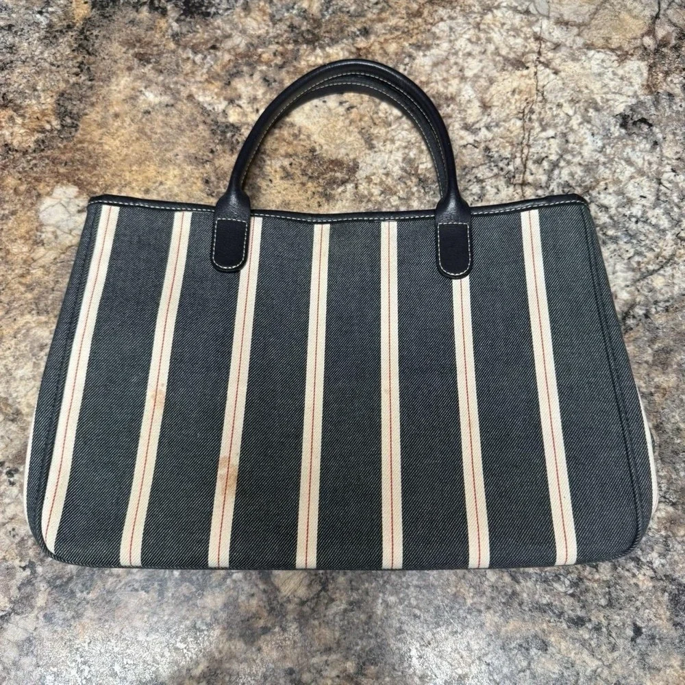 Longchamp Le Pliage Striped Denim Nautical Tote Bag Approx. 13